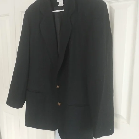 Land's End Women's Black Wool Woven Blazer 12 - Picture 2 of 11